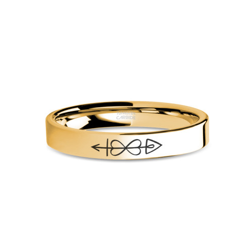 Magic Love Charm Symbol Engraved Yellow Gold Tungsten Wedding Band - Image View 1