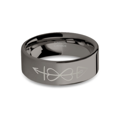 Love Charm Binding Symbol Laser Engraved Gunmetal Tungsten Ring - Image View 3