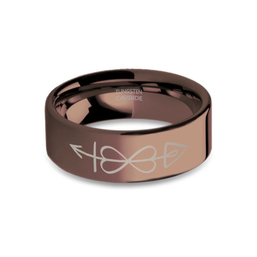 Love Spell Witch Charm Engraved Polished Brown Tungsten Ring - Image View 5
