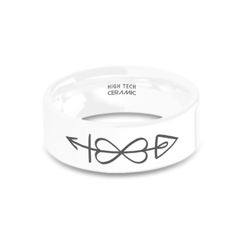 Magic Love Spell Charm Laser Engraved White Ceramic Wedding Band - Image View 5