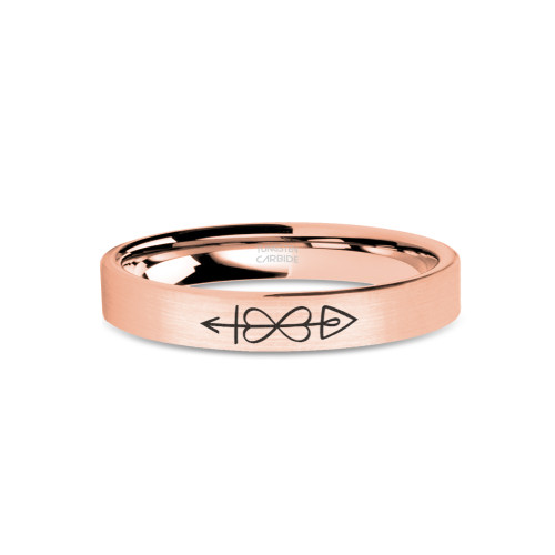 Love Charm Spellcraft Engraved Brushed Rose Gold Tungsten Ring - Image View 1