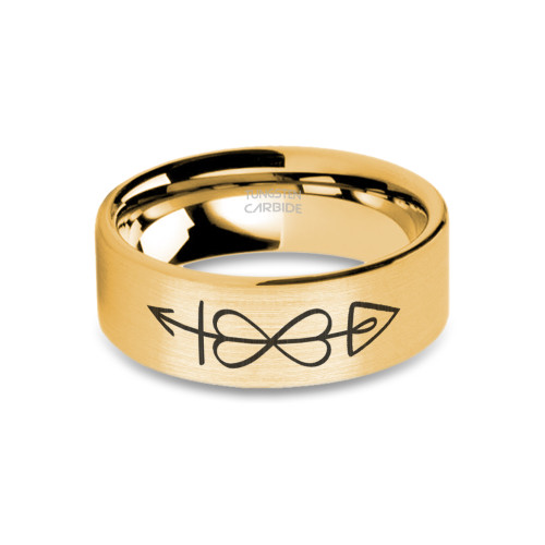 Love Charm Witch Spell Engraved Brushed Yellow Gold Tungsten Ring - Image View 5