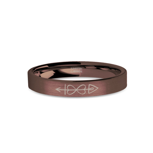 Love Charm Marriage Symbol Engraved Brushed Brown Tungsten Band - Image View 1