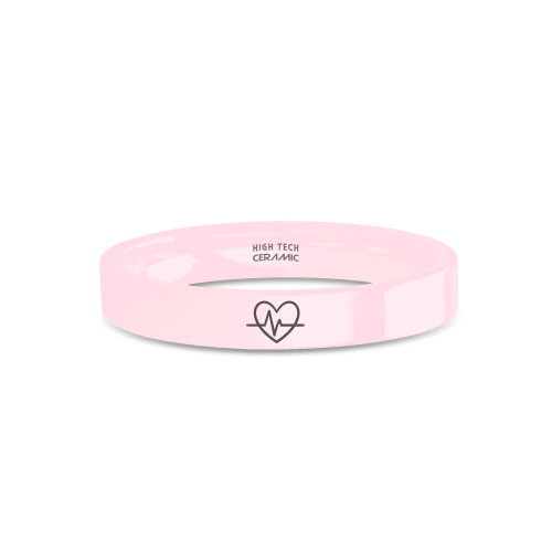 Electrocardiogram Heart Engraving Polished Pink Ceramic Ring - Image View 1