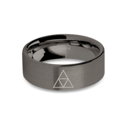 Triforce Legend of Zelda NES Gunmetal Tungsten Ring, Brushed