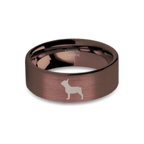 Frenchie French Bulldog Engraved Rustic Brown Brushed Tungsten Ring ...