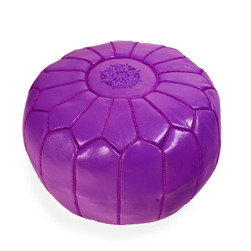 Moroccan Leather Pouf, Purple Sheherazade® Home