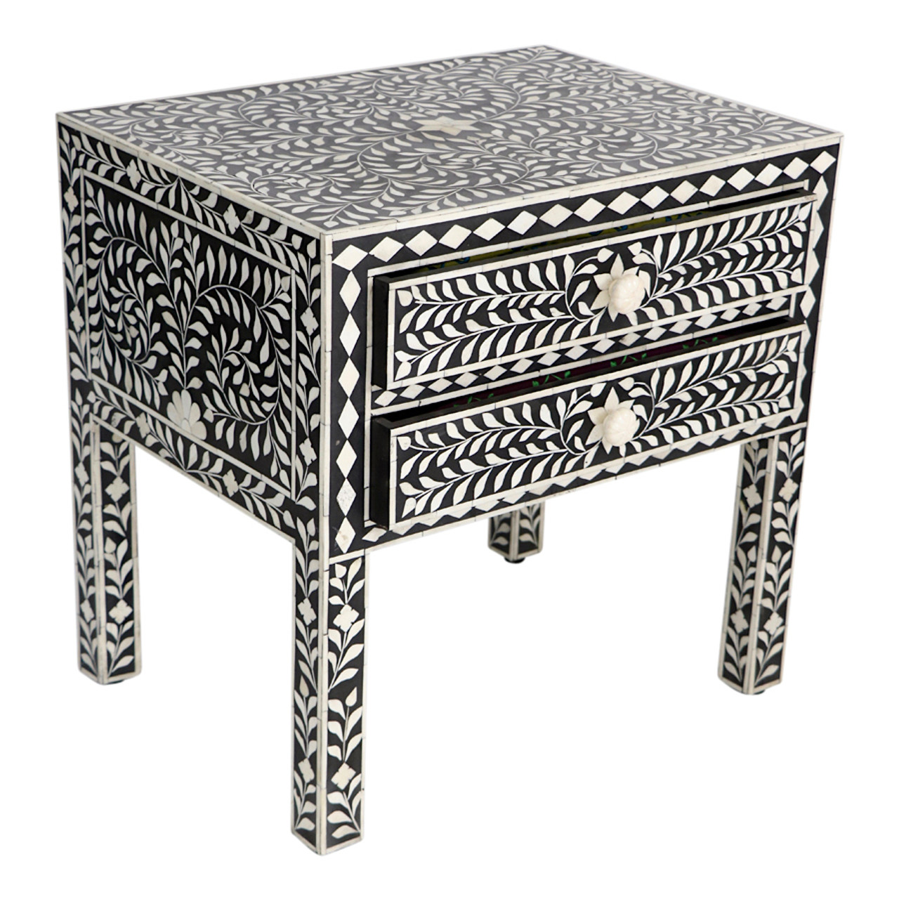 Bone Inlay Bedside Tables | Indian Furniture by Sheherazade®