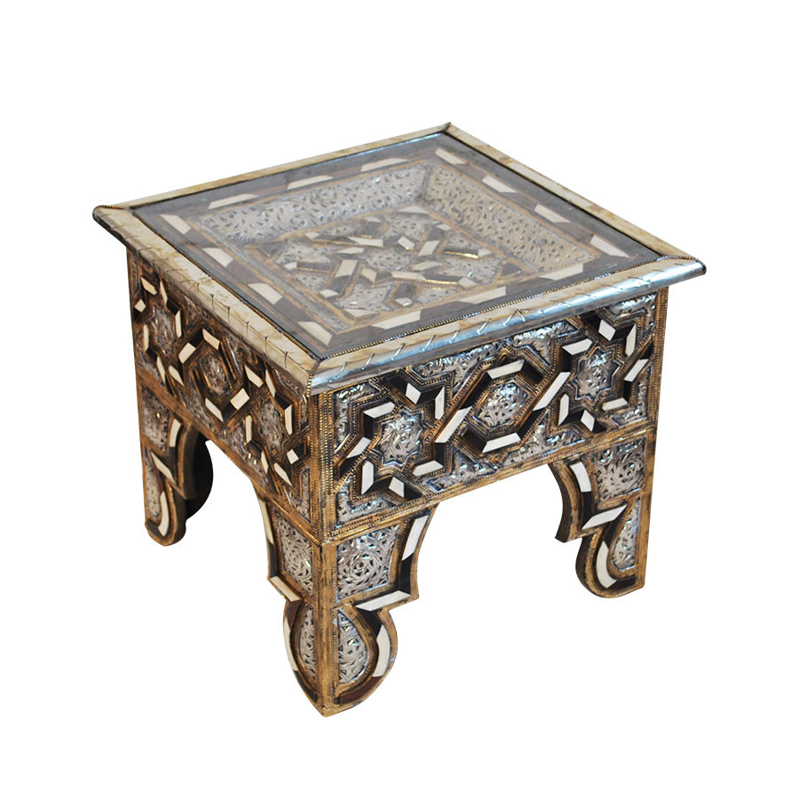 Moroccan metal & bone inlaid table , Bone Inlaid side ...