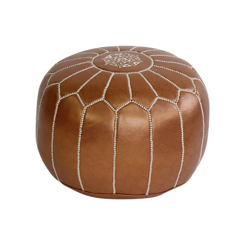 Moroccan Copper Leather Pouf 