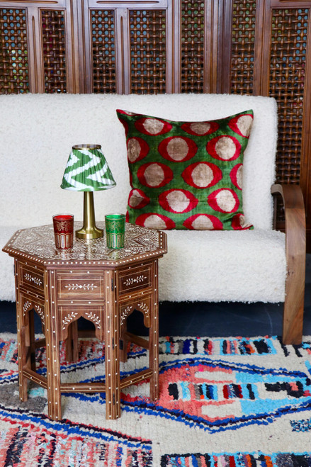 Green & Red Velvet Ikat Pillow