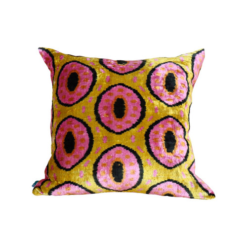 Ikat Velvet Cushion- Yellow & Pink