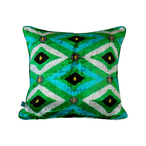 Emerald Oasis Velvet Ikat Pillow
