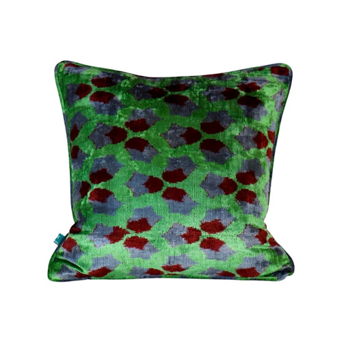 Emerald Mosaic Velvet Ikat Pillow
