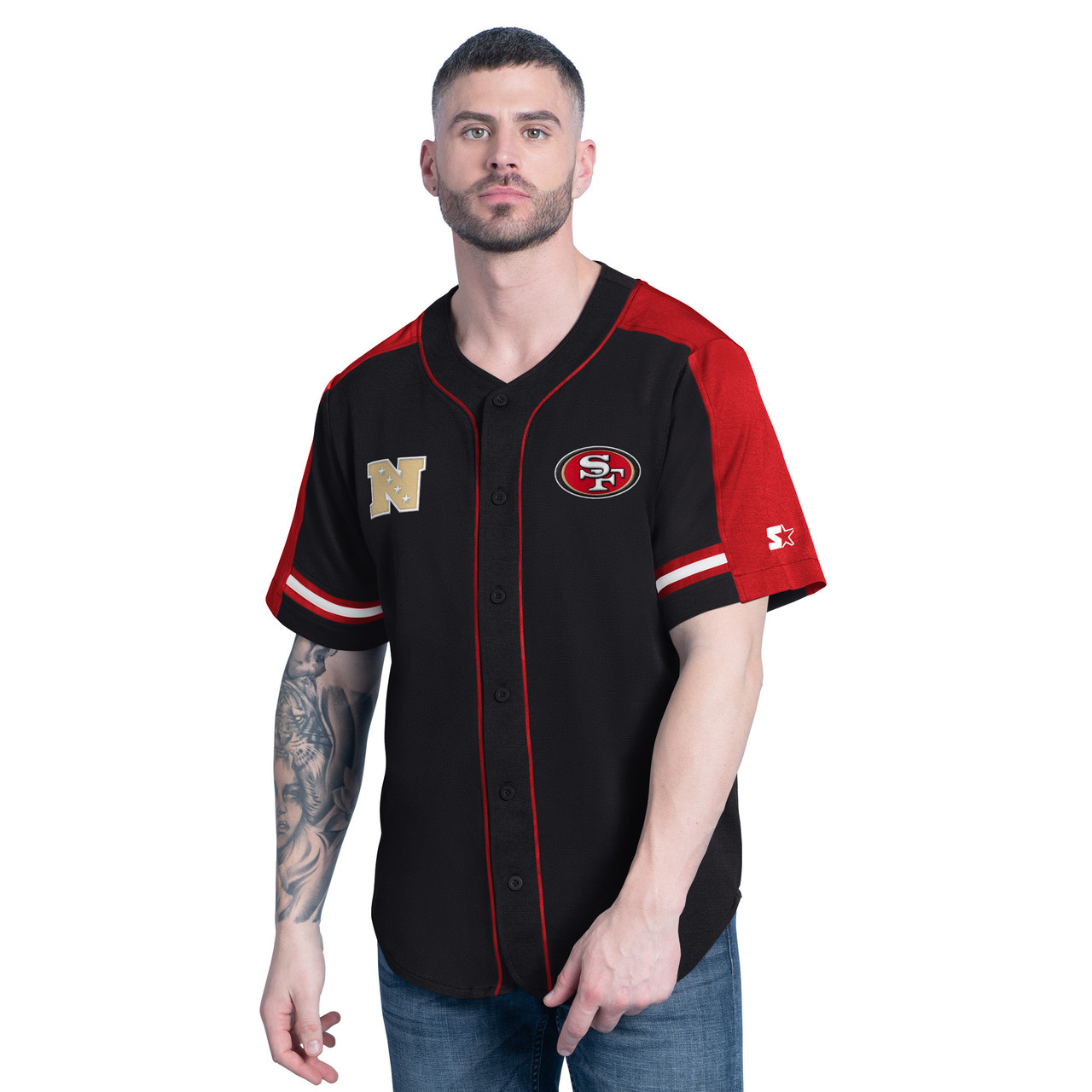 Sports Fever San Francisco 49ers Mens Black and Red Button Up