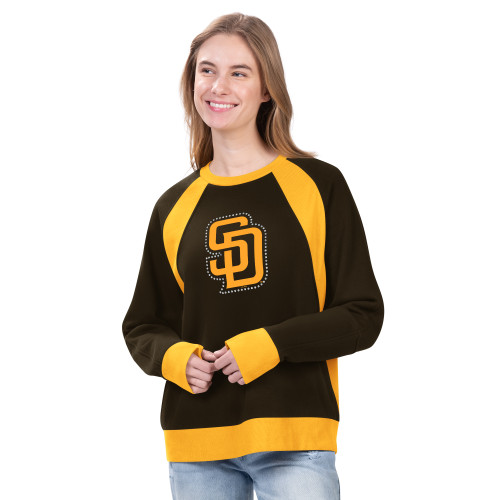 San Diego Padres Womens Game Plan Fleece Pull Over Brown and Gold GIII San Diego Padres Womens Game Plan Fleece Pull Over Brown and Gold GIII