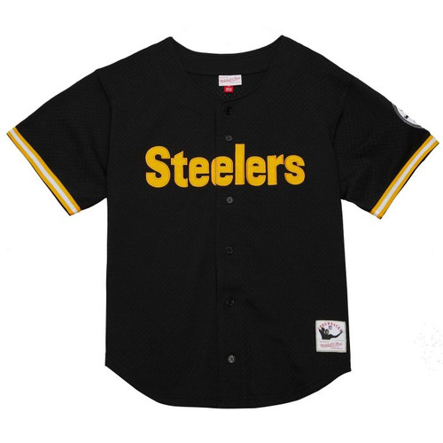 Pittsburgh Steelers Men's Baseball Style Jersey Black Mitchell And Ness