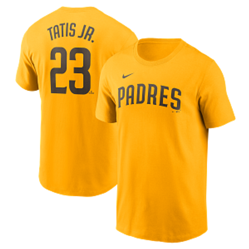  San Diego Padres Mens Gold Nike Fuse Fenando Tatis JR #23 Wordmark Players T Shirt