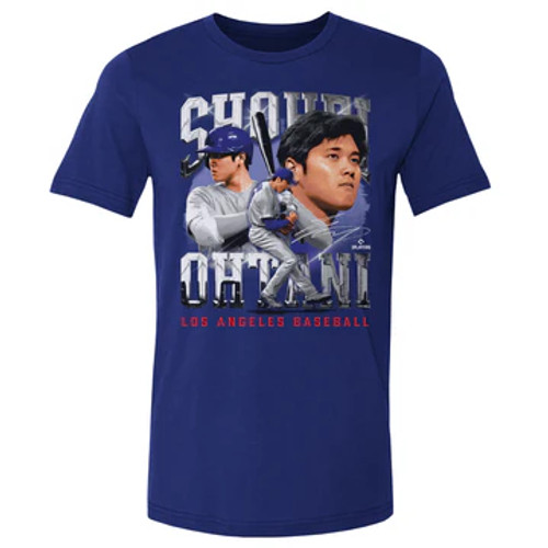 Los Angeles Dodgers Mens Blue Shohei Ohtani #17 Three Head Action Players T Shirt by 500 Level