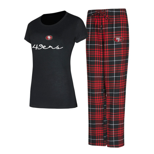 San Francisco 49ers Womens Vector Black Plaid Two Piece Top and Pant Set with Team Logo by Concept Sports