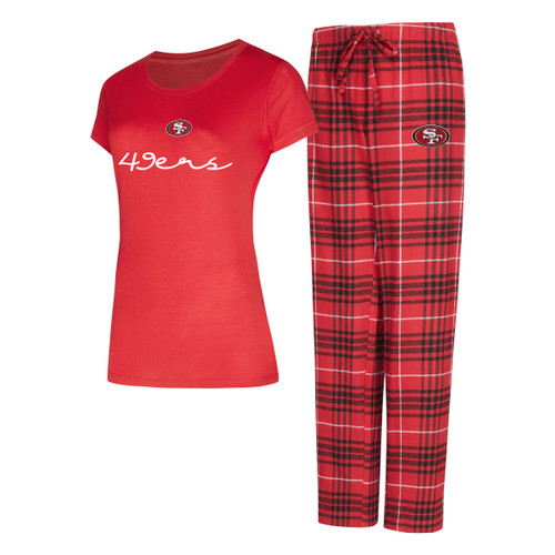 San Francisco 49ers Womens Vector Red Plaid Two Piece Top and Pant Set with Team Logo by Concept Sports