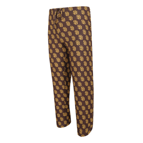 San Diego Padres Mens Brown and Gold Gauge Pants with All Over Team Logo by Concept Sports