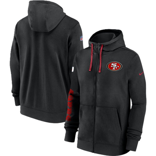 San Francisco 49ers Mens Black Nike Full Zip Club Hoodie with Sleeve Wordmark Logo