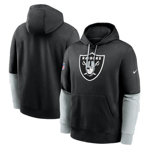 Las Vegas Raiders Mens Black Nike Club Pullover Two Toned Hoodie with Alternate Sleeves