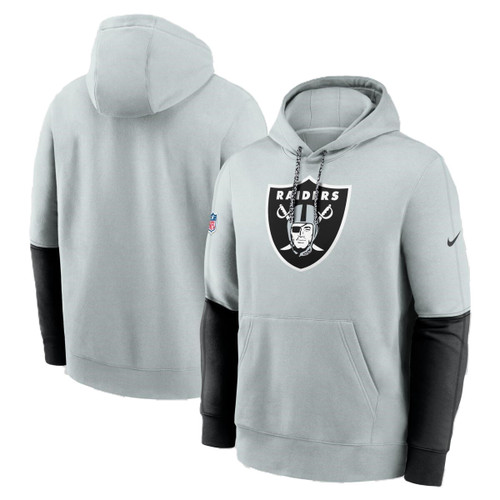  Las Vegas Raiders Mens Silver and Black Nike Pullover Club Hoodie with Center Logo