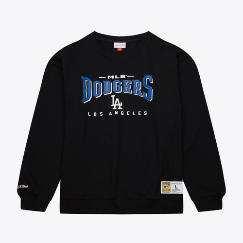  Los Angeles Dodgers Mens Black Heritage Pullover Crew with Vintage Screen Print by Mitchell and Ness