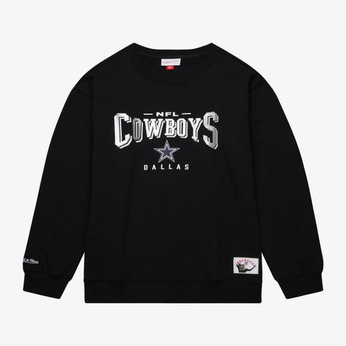 Dallas Cowboys Mens Black Heritage Pullover Crew with Vintage Screen Print by Mitchell and Ness