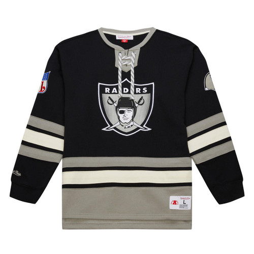  Las Vegas Raiders Three Color Heritage Lace Up Crew with Center Logo by Mitchell and Ness