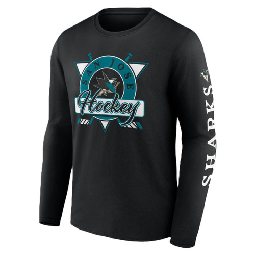 San Jose Sharks Mens Black Rinkside Long Sleeve Cotton Tee with Sleeve Logo