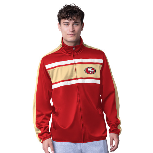 San Francisco 49ers Mens Red Full Zip Crossover Track Jacket with Left Chest Logo by G111