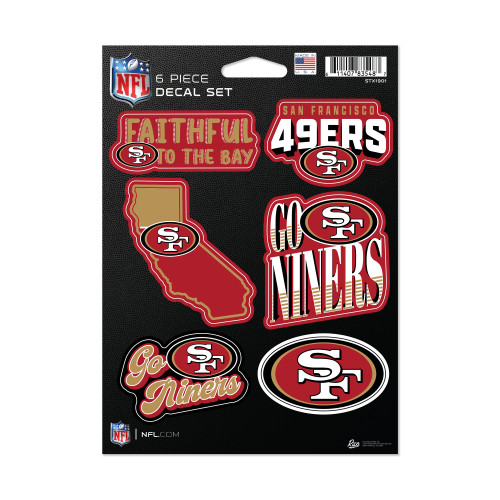 San Francisco 49ers Six Piece Assorted Decal Set with Logos Wordmark and State Shape 
