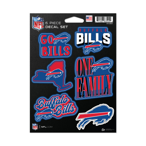 Buffalo Bills Six Piece Assorted Decal Set with Logos Wordmark and State Shape by Rico 