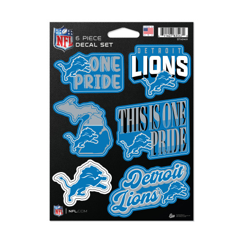 Detroit Lions Six Piece Assorted Decal Set with Logos Wordmark and State Shape by Rico 
