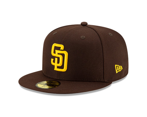 San Diego Padres Brown On Field Home Fitted Hat with Yellow Team Logo by New Era
