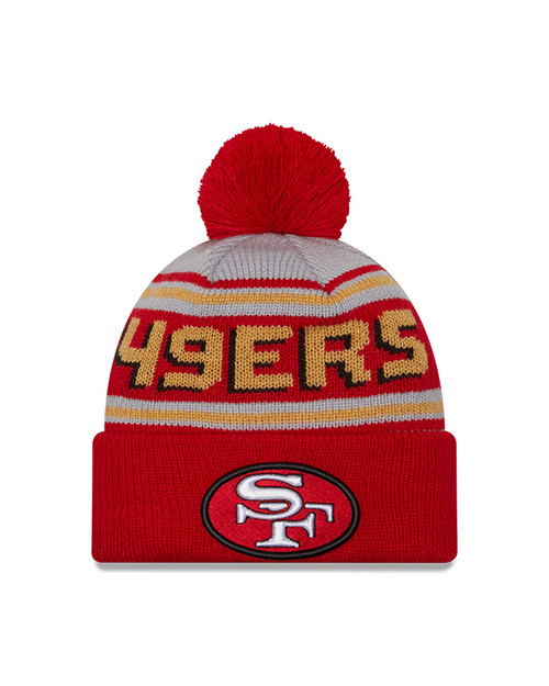 San Francisco 49ers Red and Gold Classic Collection Beanie with Pom Pom and Workmark Logo by New Era One Size Fits Most 