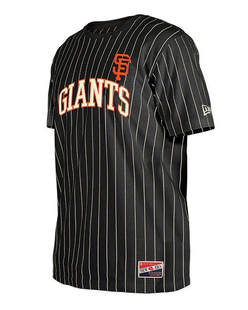San Francisco Giants Mens Black and Orange Pinstripe Shirt with Name and Team Logo by New Era