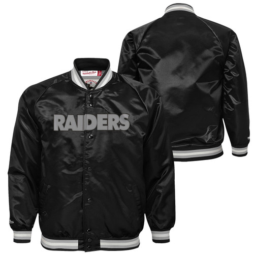Las Vegas Raiders Youth Satin Button Up Jacket Mitchell And Ness Black