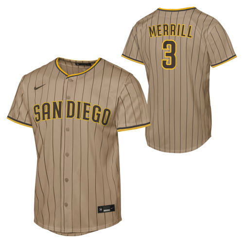 San Diego Padres Youth Jackson Merrill #3 Stitched Alternate Jersey Tan
