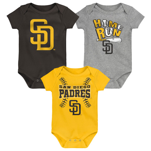 San Diego Padres 3 Piece Creeper Set Brown Gold Grey