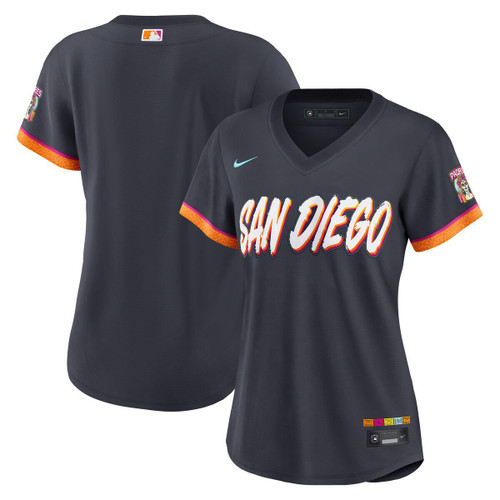 San Diego Padres Womens V Neck City Connect Ultra Stitch Jersey Dark Obsidian