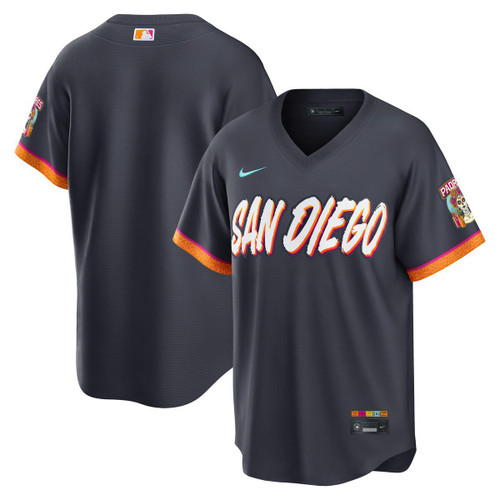 San Diego Padres Mens V Neck City Connect Ultra Stitch Jersey Dark Obsidian