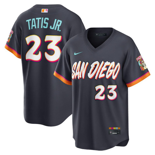 San Diego Padres Fernando Tatis Jr. # 23 Mens V Neck City Connect Ultra Stitch Jersey Dark Obsidian