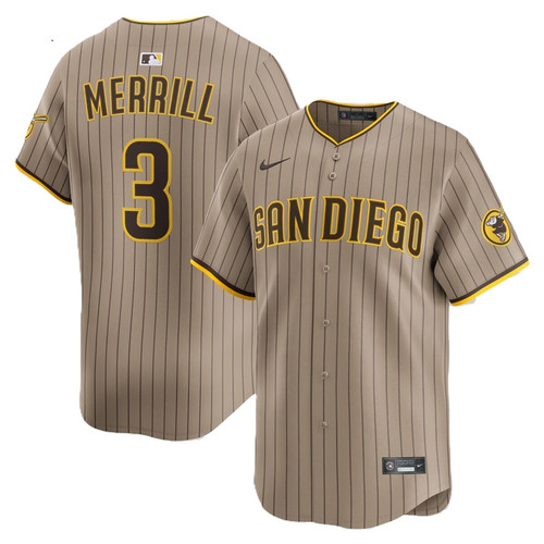 San Diego Padres Jackson Merrill  # 3 Mens Limited Alternate Jersey Tan