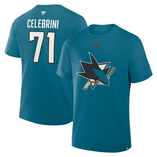 San Jose Sharks Macklin Celebrini # 71 Name And Number Tee Teal Fanatics