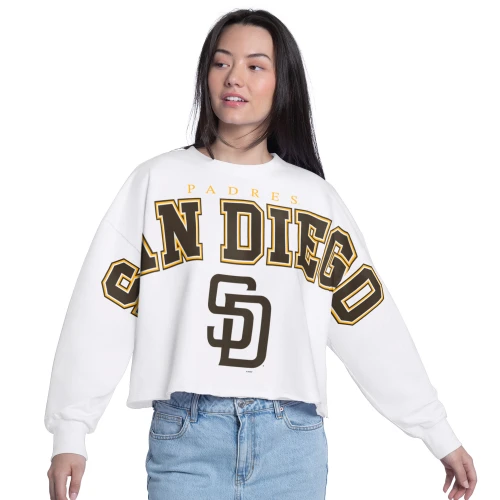 San Diego Padres Womens Cropped Long Sleeve Shirt White GIII