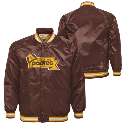 San Diego Padres Youth Button Up Satin Jacket Brown Mitchell And Ness